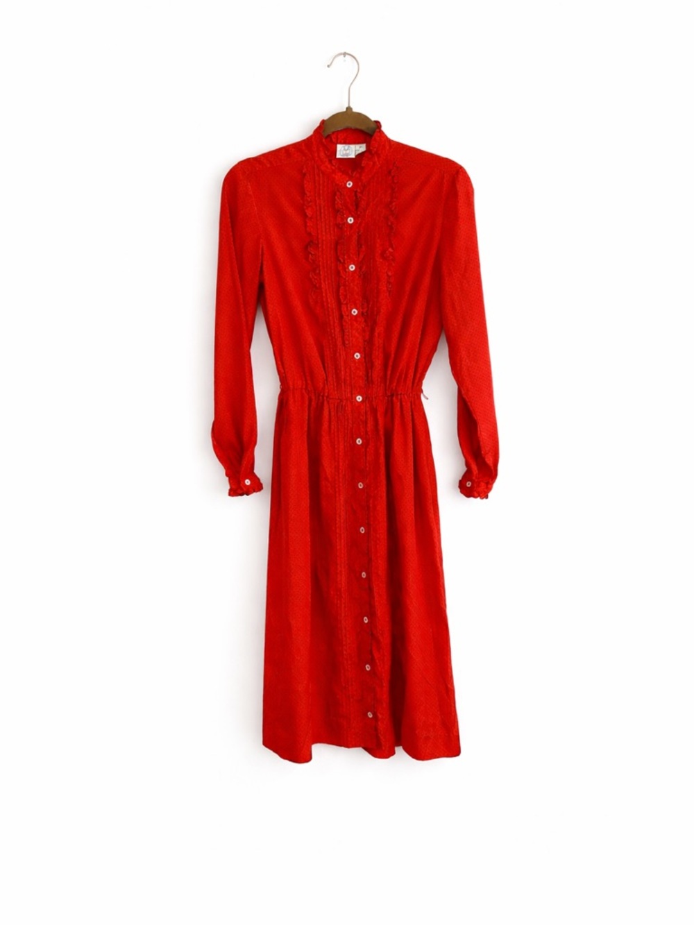 Vintage J.G. Hook Polka Dot Ruffle Midi Dress Red Navy Cottagecore Academia